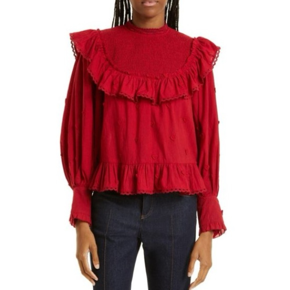 FARM Rio Red Ruffled Blouse